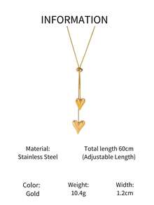 1 件不锈钢简约百搭泪珠和心形吊坠耳环，个性化别致甜美风格 - 金色 - 查看 4