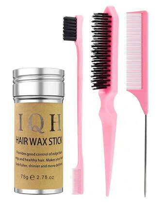 IQH 4 件套发蜡棒造型梳套装，包括：1 根蕾丝额头发蜡棒、1 把发际线梳、1 把边缘梳（用于保持发际线光滑）、1 把分缝造型梳。