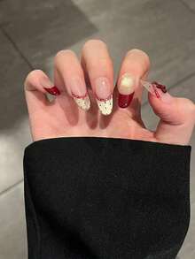 新年美甲 红色法式丝带波点设计美甲美甲用品 - 紅色 - 查看 4