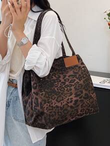 Borsa a mano da donna con stampa leopardata, borsa a tracolla/sotto braccio casual minimalista di grande capacità, borsa da lavoro (stile college) - Multicolore - Visualizzare 11