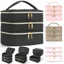 1-Piece Large Capacity Three-Layer Travel Cosmetic Bag, Multi-Function Separated Storage Bag, Travel Classification Storage Bag, Skin Care Product Storage Bag, Nail Polish Product Storage Box, Portable Handbag, Sanitary And Toiletries Storage And Sorting Bag, Household Products Classification Packaging Box, Travel Necessities, Fashionable Color And Style, Suitable For Travel And Family Use, Gifts For Family, Friends And Loved Ones - 彩色 - 查看 2