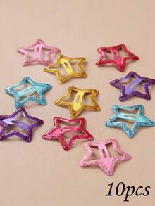 10/25/48pcs Colorful Glitter Star Hair Clips, Sweet & Stylish Decor For Girls, Holiday Party Hair Accessories - Multicolor - View 6