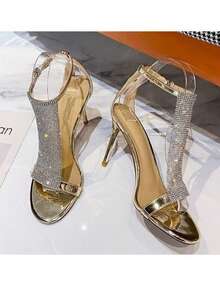 2026 Summer Silver Banquet Shoes, Sexy Open Toe High Heels, Fashion Rhinestone Dress Sandals For Women, Stilettos - Silver - View 3
