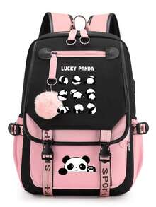 Casual Multifunctional Lightweight Backpack, Panda Design With Plush Pendant, Multifunctional, Simple, Fresh, Large Capacity, Lightweight Spine Protection Backpack, Lightweight Travel Backpack, Suitable For Daily Commuting And Travel - Backpack - View 10