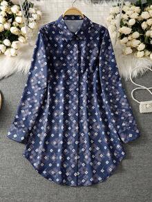 女士通体碎花长袖阿拉伯风格上衣，前开襟纽扣 - 彩色 - 查看 1