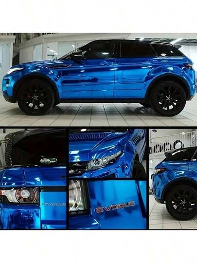Folie auto electrolizată 19.69in x 59.06in, folie auto vinil PVC premium albastră - folie auto albastru oglindă super lucioasă, autoadezivă, durabilă și rezistentă la intemperii, folie auto electrolizată albastră oglindă ușor de dezlipit și întins