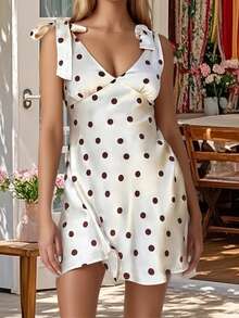 Maternity Women Dot Mini Dresses Summer Fashionable Sleeveless V Neck Ruffle Dress - 白色 - 查看 3