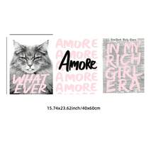 1/3件套无框富家猫咪美学墙饰套装，粉黑白时尚墙面装饰，别致办公室及少女房间装饰画，适用于卧室、宿舍、公寓 | 卧室装饰画，卧室装饰，墙面装饰画，复古装饰 - 彩色 - 查看 15
