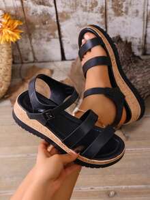 Vista Hi Buckle Women's Fashion Casual Versatile Thick-Sole Sandals, Provide Arch Support For Added Comfort, Super Soft Insole Suitable For All-Day Wear - Black - View 2