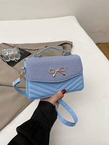 新款时尚斜纹格纹单肩包，韩版简约时尚斜挎包，百搭小方包 - 藍色 - 查看 11