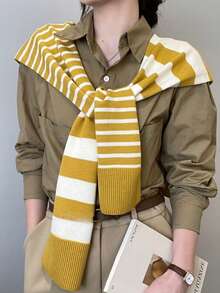 1pc Unisex Asymmetrical Striped Casual Shawl, Multi-Color Knitted Versatile Shawl - Suitable For Autumn/Winter, Christmas, Outdoor Wear - Same Style In Multiple Colors - View 10