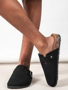 男士休闲纯色套脚穆勒鞋，舒适防滑软底，圆头设计，舒适织物鞋面，PVC鞋底，套脚式设计，适合四季户外活动，有秋冬季保暖款和非保暖款可选。 - 黑色1 - 查看 4