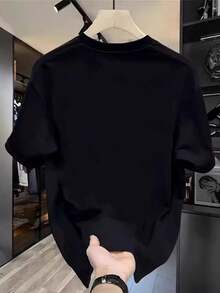 Manfinity Dauomo Hombre Verano letra impresa cuello redondo manga corta camiseta casual - Negro - Ver 4