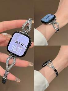 Chic Apple-Inspired Diamond Bracelet Watch Band With Freely Adjustable Sizing | Sleek Design, Compatible With Apple Watch Ultra/SE/Series 11/10/9/8/7/6/5/4/3/2/1 | Fits 38mm 40mm 41mm 42mm 44mm 45mm 46mm 49mm - 42/44/45/49mm (s10) 46mm - View 3