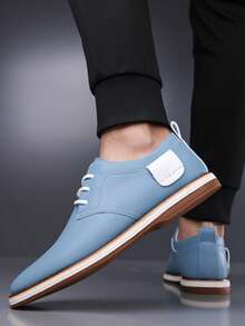 Men's New Business Casual Leather Shoes, Solid Color Lace-Up Fashion Formal Shoes, Outdoor Versatile Men's Shoes - Màu xanh nhạt - Xem 5