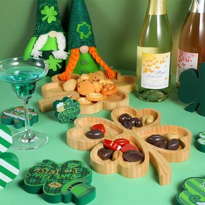 Bamboo Serving Tray, Four-Leaf Clover Shape Multipurpose Food Serving Tray Plate For Fruit Coffee Kitchen Tool