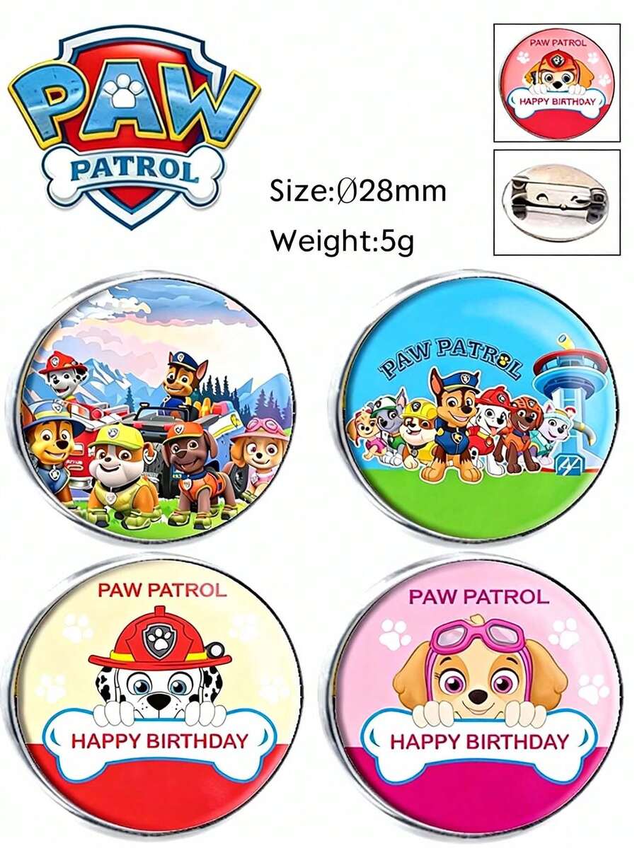 Paw Patrol 28毫米汪汪队徽章，适用于节日、派对、游戏、娱乐活动，汪汪队卡通动漫周边徽章胸针，创意复古宝石徽章 - 彩色 - 查看 1