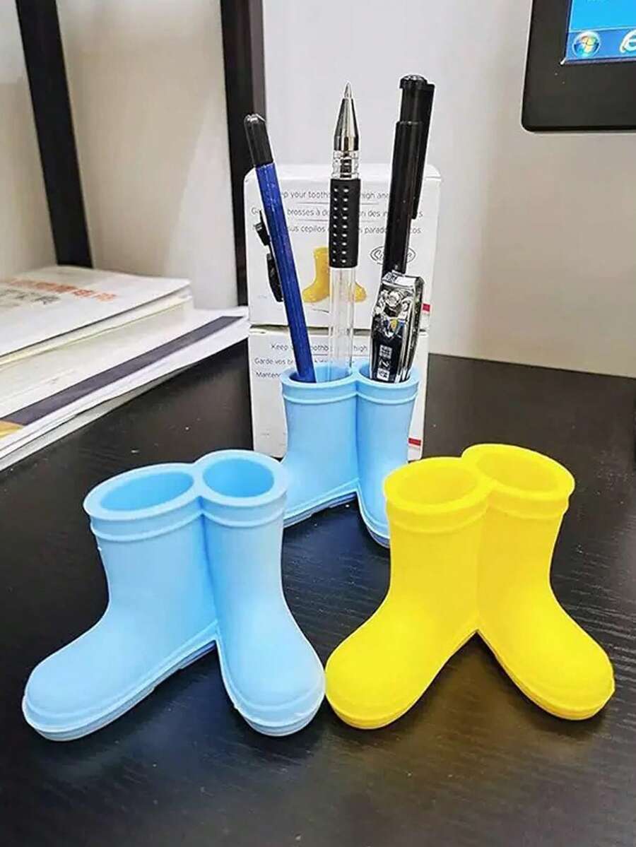 3pcs/6pcs Cartoon Mini Rain Boot Desk Organizer Rack, Macaron Color Matching, Couples Style Stationery & Pen Holder, Suitable For Art Brush Cleaning And Storage - Multicolor - View 1