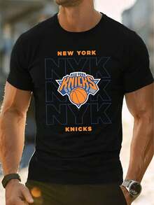 Camiseta de baloncesto de los New York Knicks, algodón suave, corte holgado, informal, cómoda, dise?o gráfico, recién llegada. - Negro - Ver 1