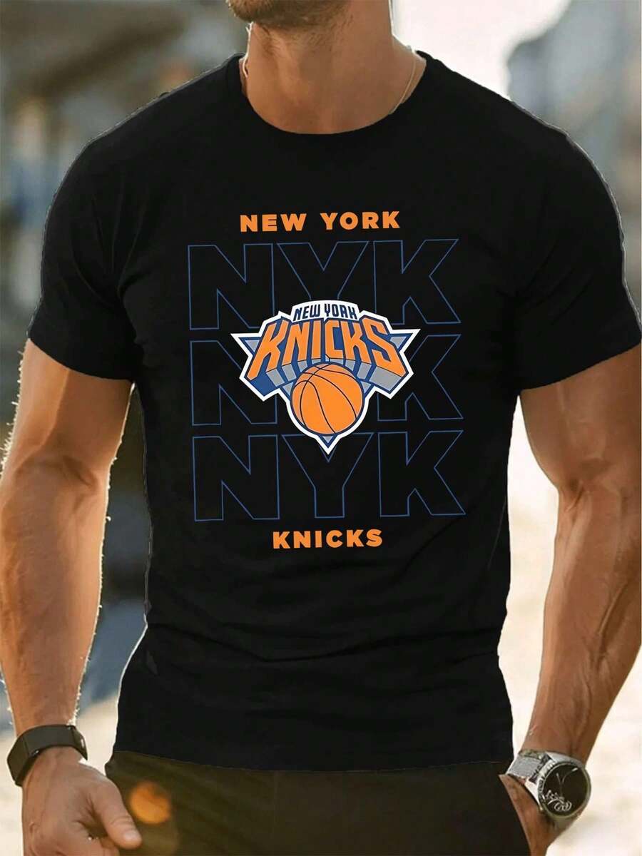 Camiseta de baloncesto de los New York Knicks, algodón suave, corte holgado, informal, cómoda, dise?o gráfico, recién llegada. - Negro - Ver 1