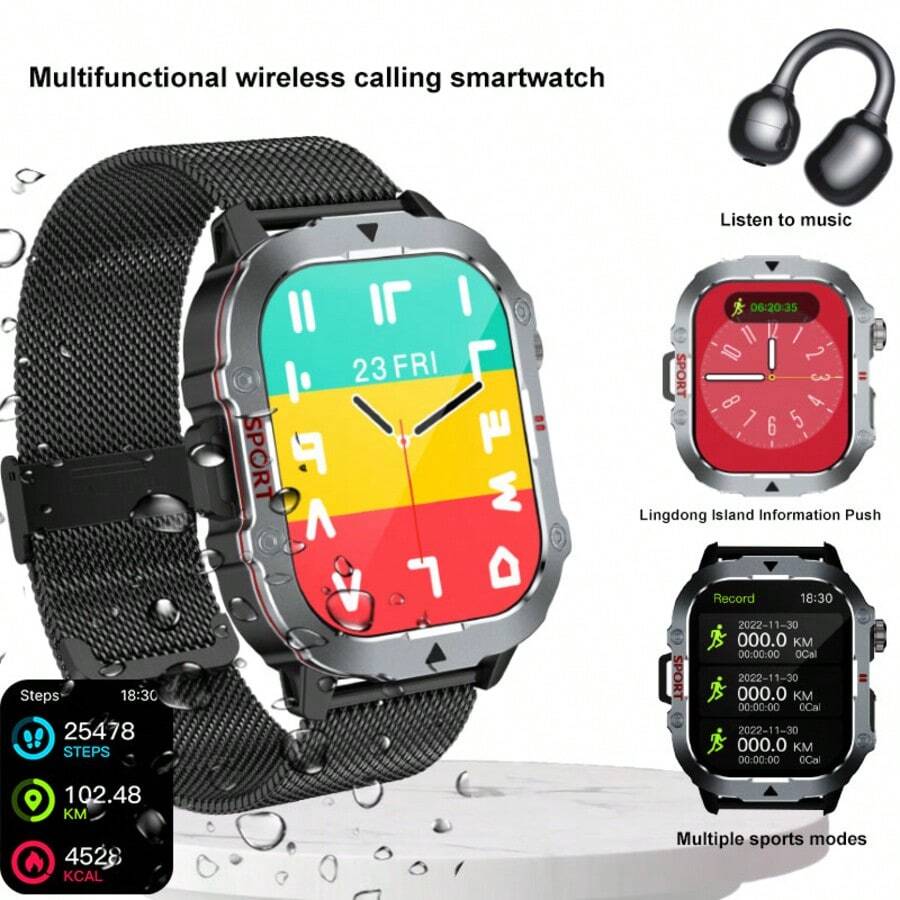 Reloj inteligente multifuncional con pantalla grande de 2.19", podómetro, música, alarma, lámpara de mesita de noche, notificación de mensajes, talla grande de 100 modos deportivos, talla grande de 100 esferas de reloj gratuitas, adecuado para hombres y mujeres, compatible con Android/iOS