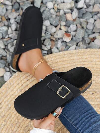 女士平底休闲一脚蹬乐福鞋，防滑耐磨透气圆头穆勒鞋，适合室内外穿着，学生及上班族，春秋季皆宜。