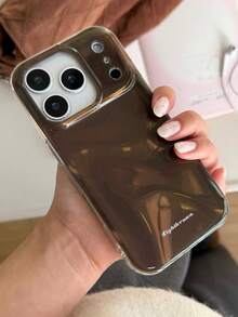 1 pieza Funda de teléfono de textura de satén con estampado de mármol de estilo minimalista para otoño/invierno, compatible con iPhone 16 Pro Max, 15 New, 17 Pro, 13, 14 Pro, 12, con protección antichoque para mujeres - Marrón - Ver 3