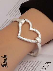 1pc Heart Geometric Open Bangle Bracelet Women - Bạc - Xem 1