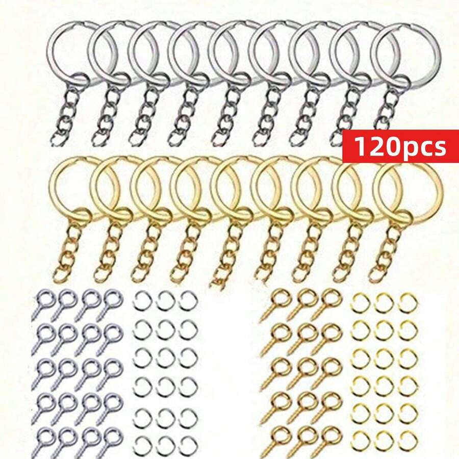 Yiwu Qiyou Accessories Co., LTD 120件套DIY钥匙扣连接环套装 - 优质锌合金迷你螺丝眼针吊坠，适用于耳环首饰制作、工艺制作和维修 - 易于使用的工具配件 - 120pcs - 查看 1