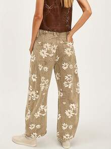 Women'S Y2k Distressed Boyfriend Fit Jeans |   Floral Print, Boot Cut, Mid Waist, Button Fly Closure, Casual Style, Suitable For All Seasons - Nhiều màu - Xem 4