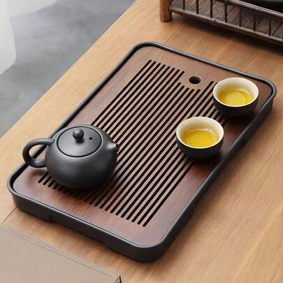 1 세트 배수 트레이가 있는 나무 차 세트, 가정 및 야외 쿵푸 차 트레이, 휴대용 차 트레이, 커피 트레이, 음식 트레이