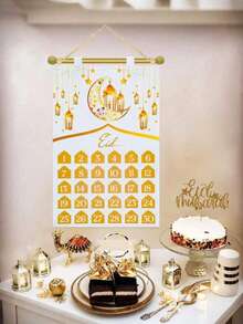 31 piezas/1 set - Calendario de Ramadán blanco y dorado, Calendario de cuenta regresiva de Eid (Edición de suministros para fiestas de Eid), Póster de calendario de llegada de Ramadán con 30 pegatinas de estrellas de cuenta regresiva, perfecto para bendiciones de Ramadán decoración de pared del hogar (El poste no está incluido). - Multicolor - Ver 8