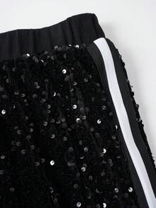 两件套 - 优雅精致的派对套装，长袖外套搭配直筒裤，魅力十足的休闲亮片条纹西装，适合情人节、新年活动、派对等场合 - 黑色春季款 - 彩色 - 查看 9