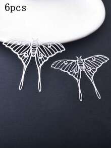 Conjunto de 6 pingentes em filigrana de latão, ouro branco e ouro rosa, acessórios para joias, pingentes de mariposa e borboleta para brincos artesanais. - Borboleta - Ver 2