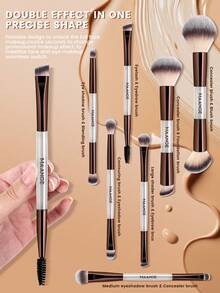 MAANGE Bộ cọ trang điểm đa năng hai đầu mềm mại 7/8 món, bao gồm cọ mặt, cọ phấn phủ, cọ má hồng, cọ che khuyết điểm, cọ tạo khối, cọ mũi, cọ phấn mắt, cọ chi tiết, cọ nền, cọ highlight. Lông tổng hợp chất lượng cao, phù hợp cho trang điểm mặt hàng ngày, có thể dùng cho các sản phẩm dạng lỏng, kem và phấn. Có thể dùng để chấm, tán và làm sạch da mặt. Phụ kiện làm đẹp và trang điểm, món quà tuyệt vời dành cho phụ nữ và các cô gái. Quà tặng, cọ trang điểm chuyên nghiệp, bộ trang điểm hoàn chỉnh. - Nhiều màu - Xem 10