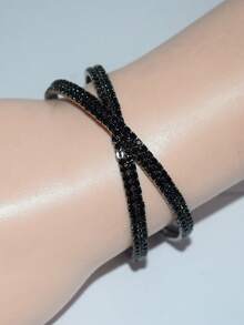 1pc Rhinestone Criss-Cross Elegant Fashion Bangle - 1115 Gun Black - View 5