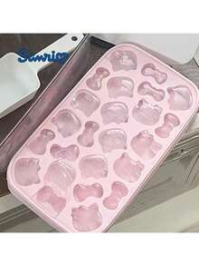 Sanrio Hello Kitty Silicone Ice Cube Tray With Lid, Cartoon Cat Theme, Flexible Rectangular, Suitable For Homemade Ice Cubes, Summer Camping, Kitchen & Holiday Essential