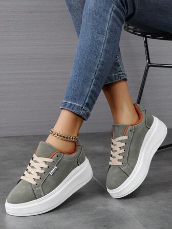 Zapatos planos de plataforma de moda casual para mujer, zapatos deportivos clásicos y con estilo para mujer, zapatillas de skate con cordones, zapatillas de running, zapatillas personalizadas para mujer de estilo casual y calzado grueso para la calle