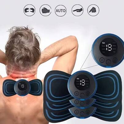 LCD Display EMS Neck Massager Electric Massage Device Neck & Back Pads 8 Modes Pulse Muscle Stimulator Portable Muscle Relief