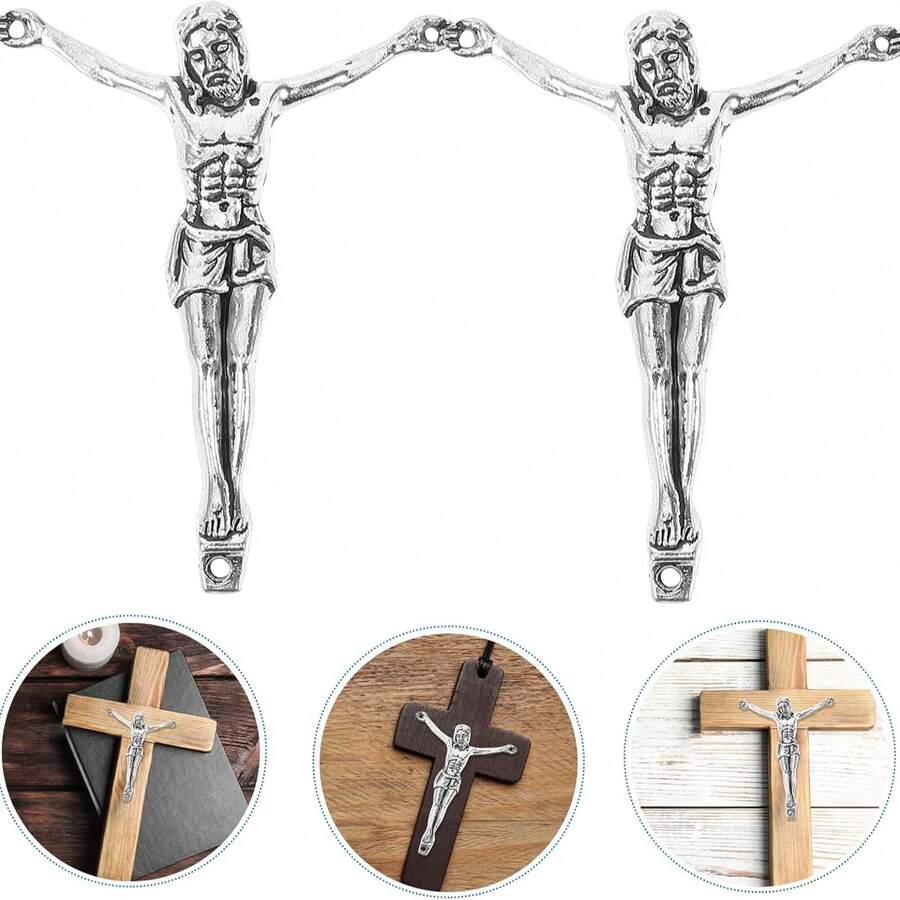 2pcs Jesus Cross Figurine, Alloy Religious Catholic Sculpture DIY Handmade Cross Ornament - Multicolor - View 1