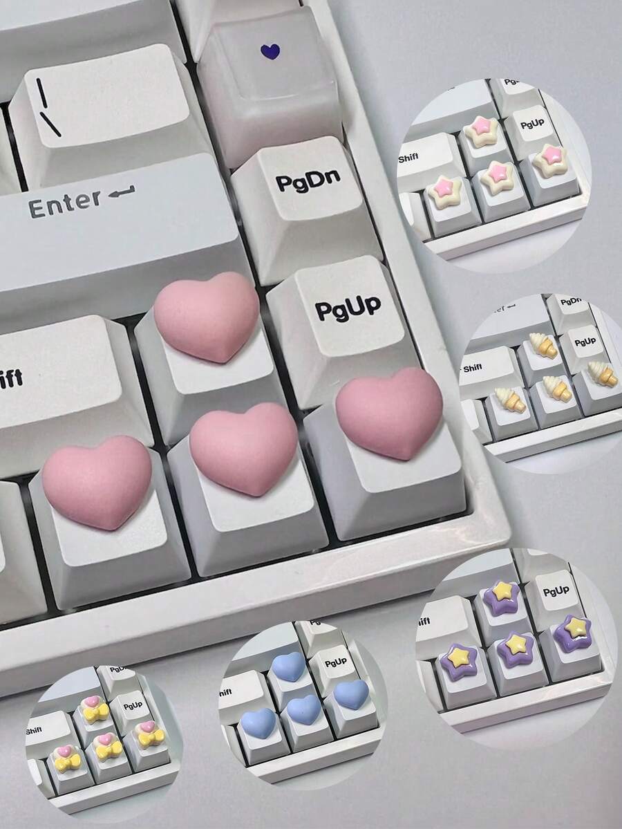 3D Heart Shaped Keyboard Stickers, Nail Art Typing Assist Tool, Raised Keycap Nail Art Typing Assist Tool, Transparent Nail Art Decorative Accessories, DIY Keyboard Cap Self-Adhesive OL Nail Protection Stickers - Multicolor - View 1