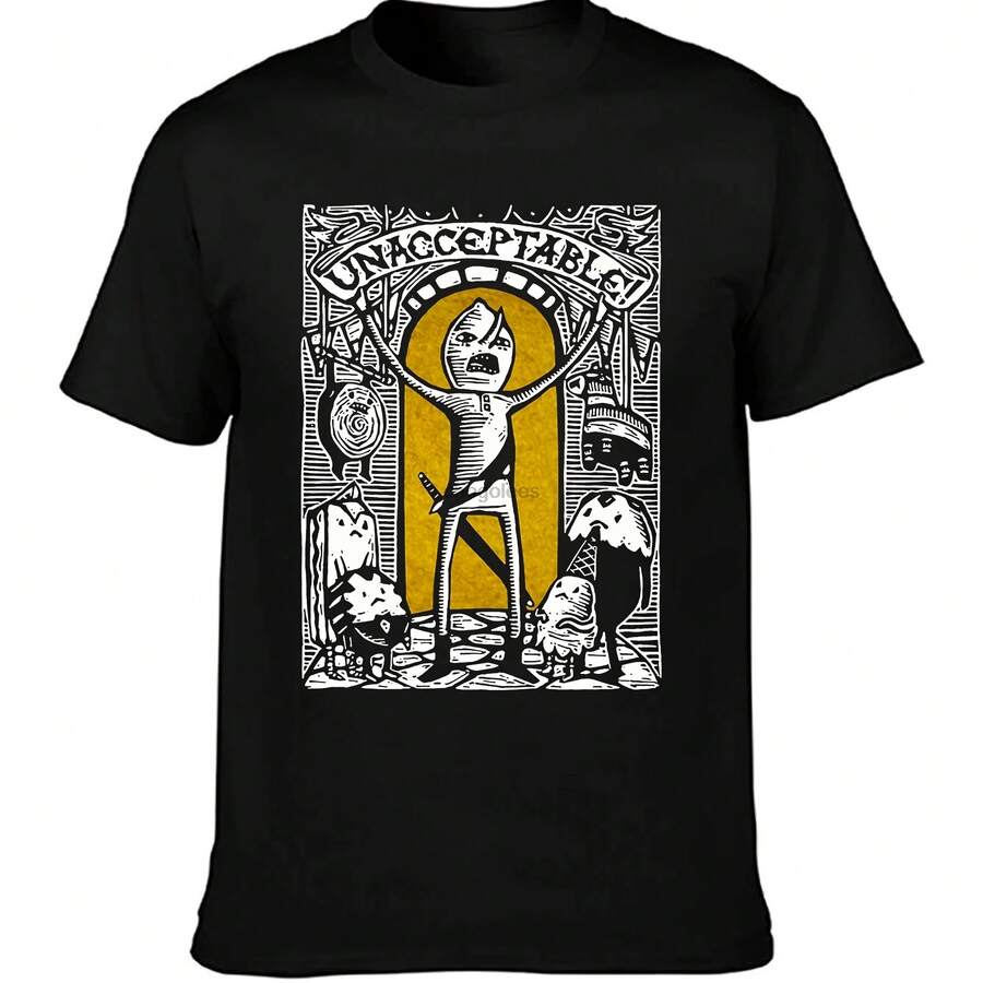 Black And Navy Blue Cropped T-Shirt With The Text "Lemongrab Unacceptable Condition Guy" For Men And Women, Modern Urban T-Shirt. - 黑色 - 查看 1