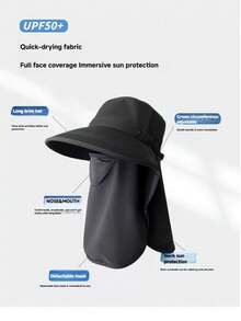 1件装户外徒步可拆卸面罩颈套帽，女士防晒渔夫帽，男士夏季徒步防水速干帽，牛仔钓鱼帽