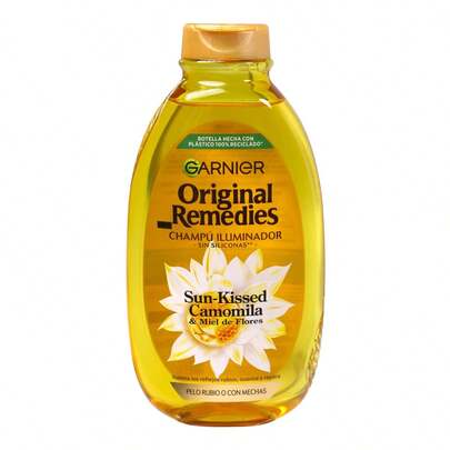 Garnier Original Remedies Champú Iluminador Sun-Kissed Camomila & Miel de Flores, 400 ml – Cabello Rubio o con Mechas, Sin Siliconas, 94% origen natural