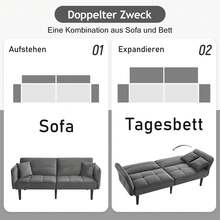 Adjustable 2-In-1 Sofa Bed – Two-Seater With Velvet Upholstery, Folding Armrests And A Sleeping Function, Ideal For Small Spaces - Grey - View 6