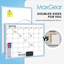 MaxGear Monthly Calendar Dry Erase Board For Wall, 16\X12\ Small Hanging Double-Sided White Board, Portable Whiteboard For Planning, Drawing, Memo, To Do List, Schoolsss, Home, Office, Blue Frame,Blue - 藍色的 - 查看 4