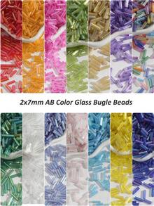 700颗玻璃管珠，14种颜色，2x7mm玻璃管珠，透明管状米珠，管状隔珠，适用于耳环、手链、项链和其他珠宝DIY工艺品。 - 2x7mm-700pcs - 查看 2