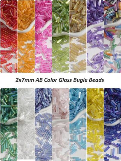 700颗玻璃管珠，14种颜色，2x7mm玻璃管珠，透明管状米珠，管状隔珠，适用于耳环、手链、项链和其他珠宝DIY工艺品。