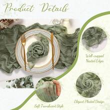1pc Cheese Cloth Table Runner + 6pcs Cheese Cloth Napkins, Table Runner And Napkin Set, Suitable For Home Decor, Dining Table, Wedding, Birthday Party And Other Occasions - Green - View 3