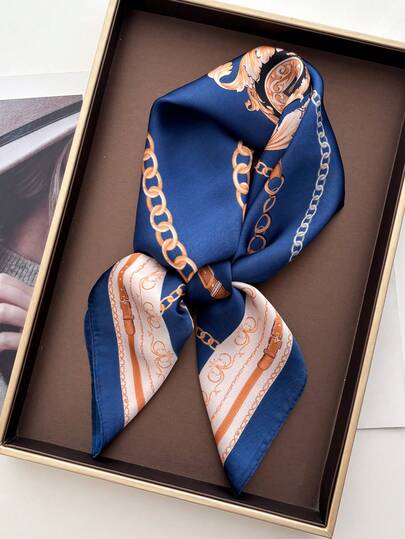 1pc Korean Style Floral Print Faux Silk Women's Square Scarf, New Shawl Sunscreen Neck Scarf, Spring/Summer Accessory Casual Hair Bands Elegant Headbands